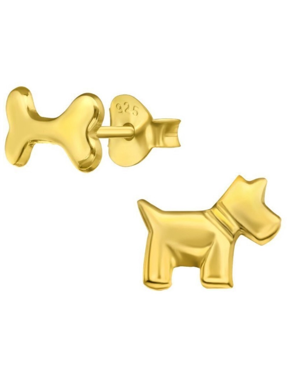 14k Gold Dog and Bone Mismatched Tiny Stud Earrings